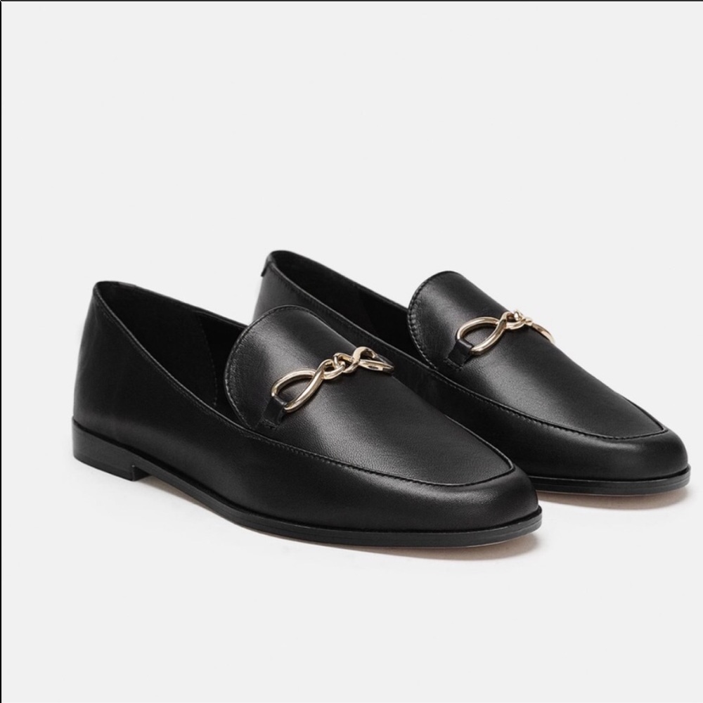 Zara Black Leather Loafers